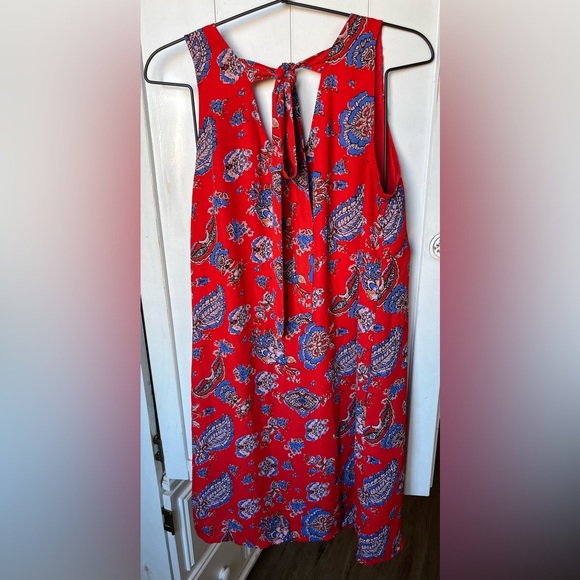Paraphrase Red Floral Print Sheath Dress Size 8 Sleeveless Tie Neck Side Zip - Picture 6 of 8